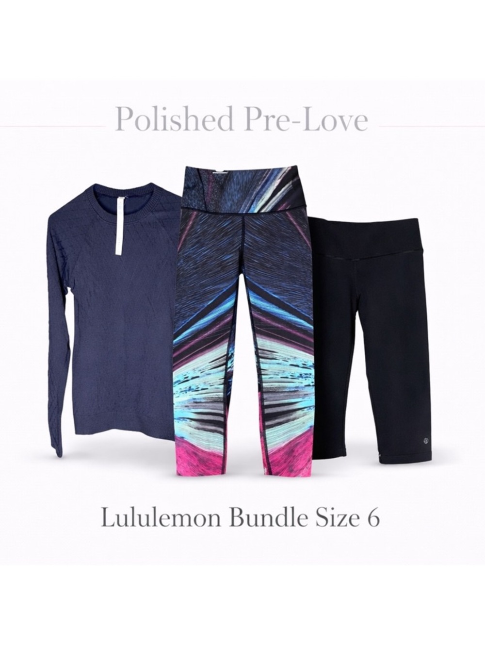 Lululemon Size 6 3pc Bundle Leggings Knit Top Yoga Athleisure EUC